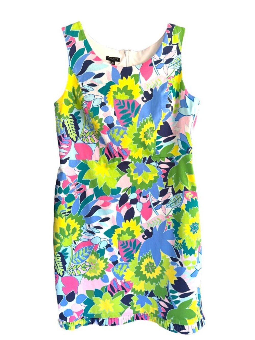 Talbots Preppy Island Floral Sateen Sheath Sundress Ruffle Hem Resortwear 8P